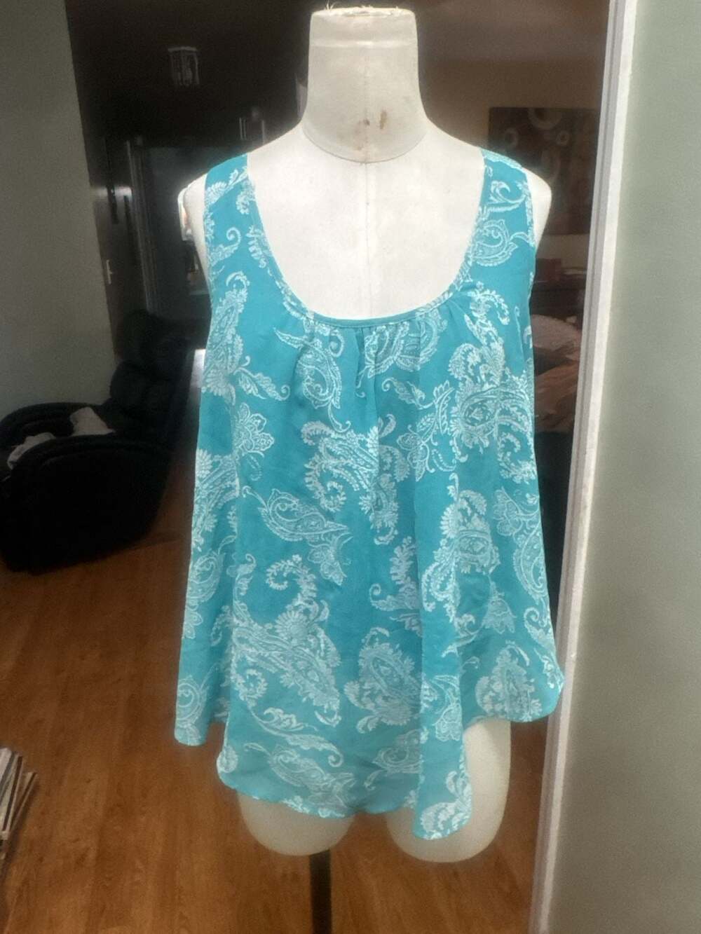 Ambiance Teal and White Paisley Racerback Tank Top
